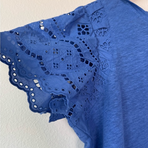 Chico's Linen Blue Embroidered Sleeve Blouse Size Large NWT - Picture 4 of 8